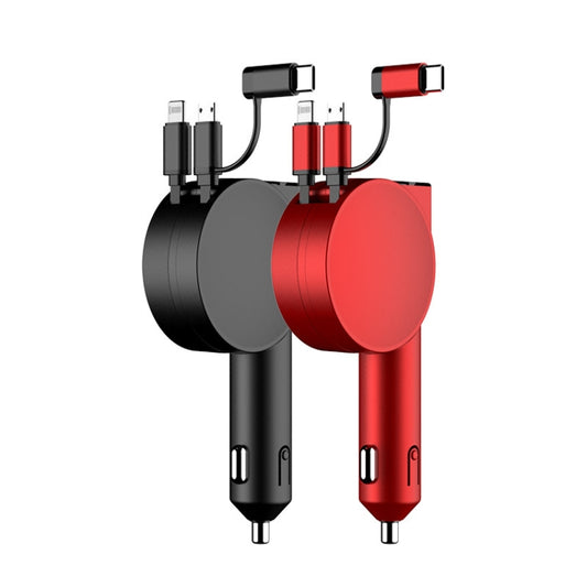 3 In 1 40W Fast Charging Dual Cable Retractable Car Charger(Black) - Car Charger by buy2fix | Online Shopping UK | buy2fix