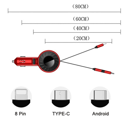 3 In 1 USB Dual Cable Single Pull Retractable Car Charger(Black) - Car Charger by buy2fix | Online Shopping UK | buy2fix