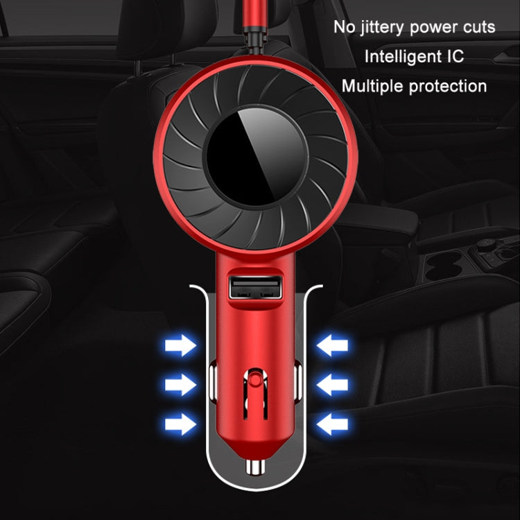 3 In 1 USB Dual Cable Single Pull Retractable Car Charger(Black) - Car Charger by buy2fix | Online Shopping UK | buy2fix