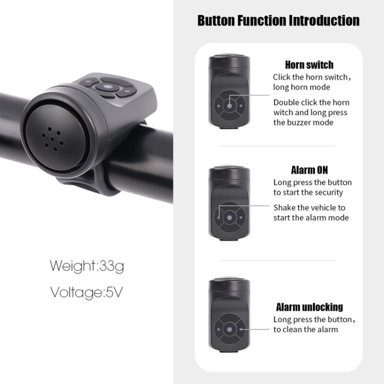 Bicycle 120db Electric Bell 4 Modes Rechargeable Cycling Anti-theft Alarm Horn by buy2fix