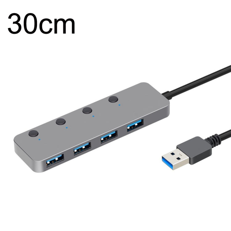 HS0059 Independent Switch USB 3.0 4 Ports Extension Type-C / USB-C Aluminum Alloy HUB, Cable Length: 30cm by buy2fix