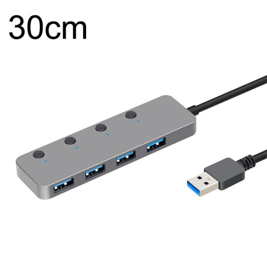 HS0059 Independent Switch USB 3.0 4 Ports Extension Type-C / USB-C Aluminum Alloy HUB, Cable Length: 30cm by buy2fix