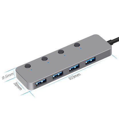 HS0059 Independent Switch USB 3.0 4 Ports Extension Type-C / USB-C Aluminum Alloy HUB, Cable Length: 30cm by buy2fix
