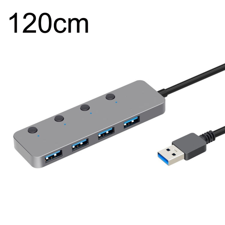 HS0059 Independent Switch USB 3.0 4 Ports Extension Type-C / USB-C Aluminum Alloy HUB, Cable Length: 120cm by buy2fix