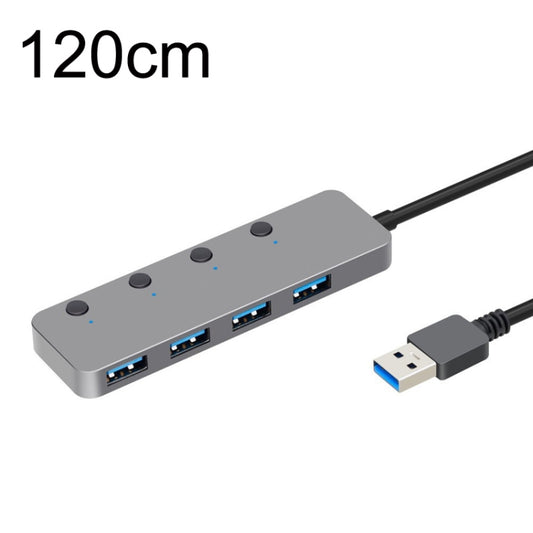 HS0059 Independent Switch USB 3.0 4 Ports Extension Type-C / USB-C Aluminum Alloy HUB, Cable Length: 120cm by buy2fix