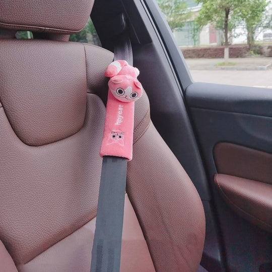 002 Coussin de protection anti-étranglement pour ceinture de sécurité épaisse de dessin animé mignon, longueur : 30,5 cm (chat rose)