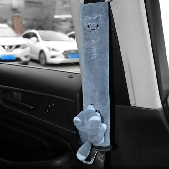 002 Coussin de protection anti-étranglement pour ceinture de sécurité épaisse de dessin animé mignon, longueur : 30,5 cm (renard gris)