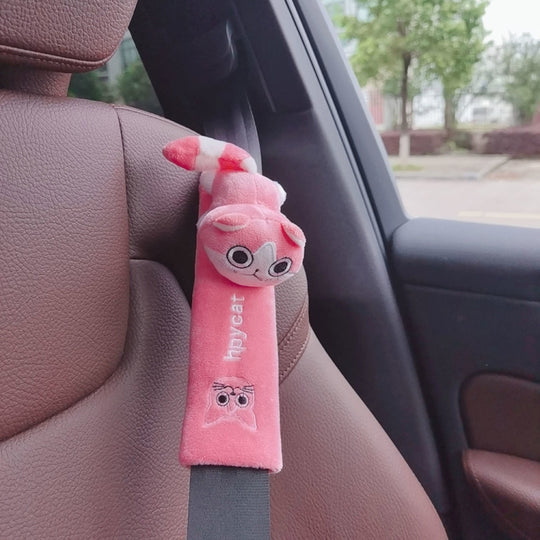 002 Coussin de protection anti-étranglement de ceinture de sécurité épaisse de dessin animé mignon, longueur: 23 cm (chat rose)