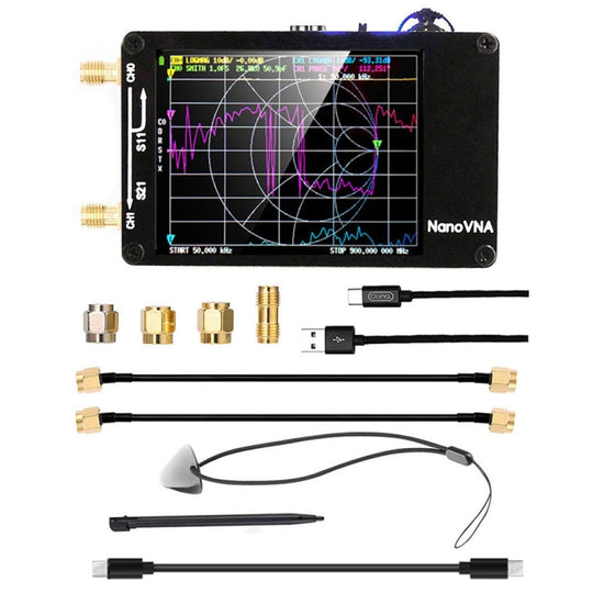 NANOVNA-H Version améliorée 2,8 pouces TFT 50Khz-1,5Ghz Analyseur d'antenne réseau vectoriel MF HF VHF UHF avec carte SD (noir)