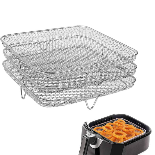Air Fryer Accessories Three-Layer Steam Rack Stackable Dehydration Rack(Square) - Electric Deep Fryers by buy2fix | Online Shopping UK | buy2fix