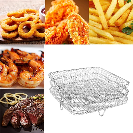 Air Fryer Accessories Three-Layer Steam Rack Stackable Dehydration Rack(Square) - Electric Deep Fryers by buy2fix | Online Shopping UK | buy2fix