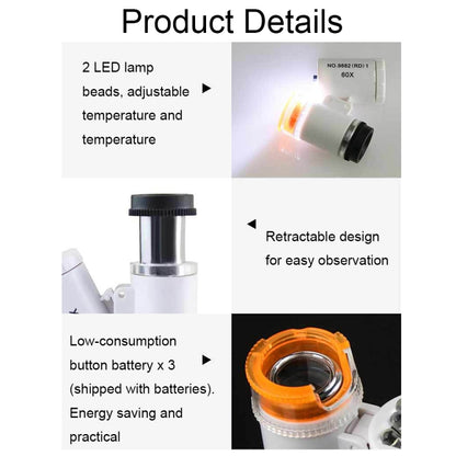 9882(RD) 60X Mini HD Banknote Detection Optical Microscope with LED Light, Color: Silver - Detection Jewelry by buy2fix | Online Shopping UK | buy2fix