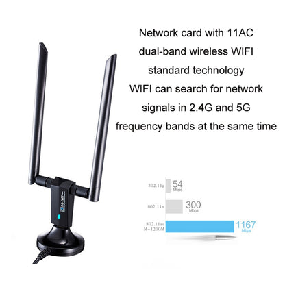 1200m Wireless Network Card 802.11AC USB3.0 Dual Frequency 2.4G/5.8G WiFi Receiver by buy2fix
