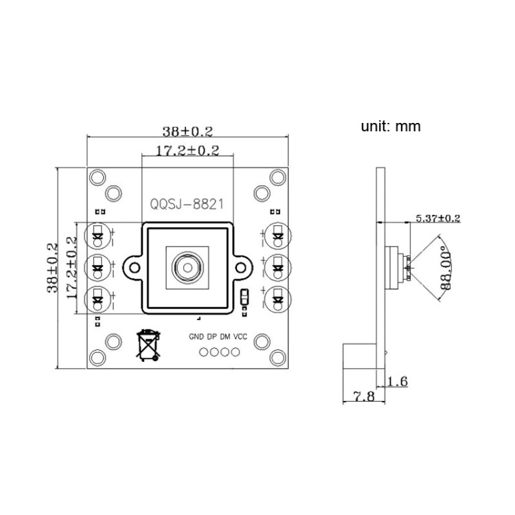 QQSJ-8821 Support UVC USB Mobile Detection Intelligent Recognition VGA Panoramic Camera Module by buy2fix