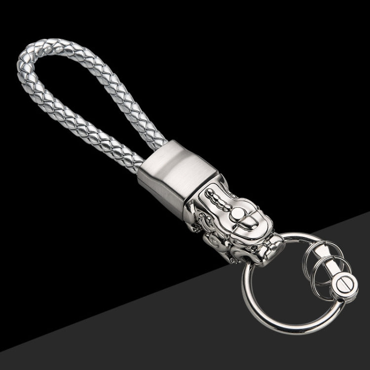 Braided Leather Rope Brave Troops Keychain With LED Light Metal Pendant(White+White Rope) - Key Rings by buy2fix | Online Shopping UK | buy2fix