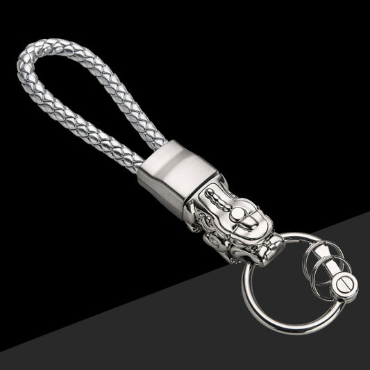 Braided Leather Rope Brave Troops Keychain With LED Light Metal Pendant(White+White Rope) - Key Rings by buy2fix | Online Shopping UK | buy2fix