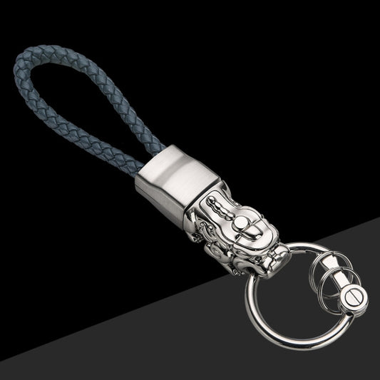 Braided Leather Rope Brave Troops Keychain With LED Light Metal Pendant(White+Gray Rope) - Key Rings by buy2fix | Online Shopping UK | buy2fix