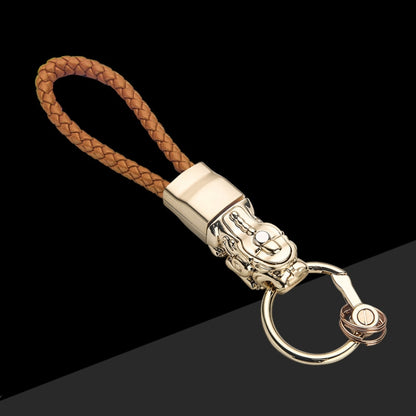 Braided Leather Rope Brave Troops Keychain With LED Light Metal Pendant(Golden+Orange Rope) - Key Rings by buy2fix | Online Shopping UK | buy2fix
