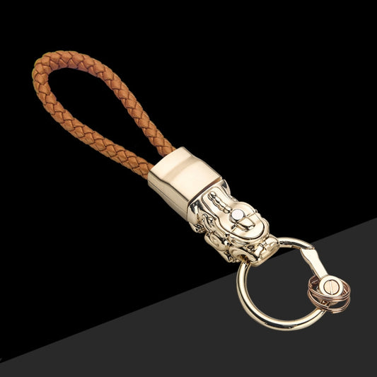 Braided Leather Rope Brave Troops Keychain With LED Light Metal Pendant(Golden+Orange Rope) - Key Rings by buy2fix | Online Shopping UK | buy2fix