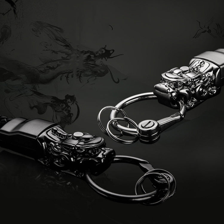 Braided Leather Rope Brave Troops Keychain With LED Light Metal Pendant(Black+Black Rope) - Key Rings by buy2fix | Online Shopping UK | buy2fix