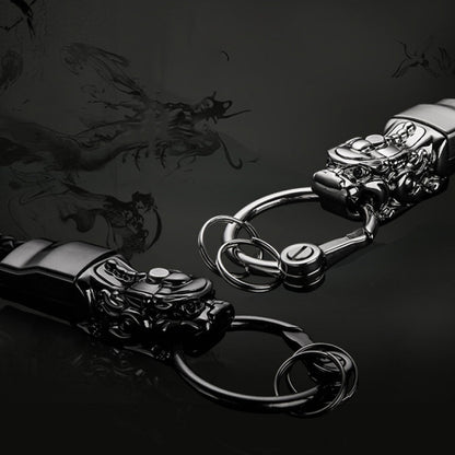 Braided Leather Rope Brave Troops Keychain With LED Light Metal Pendant(Black+Black Rope) - Key Rings by buy2fix | Online Shopping UK | buy2fix