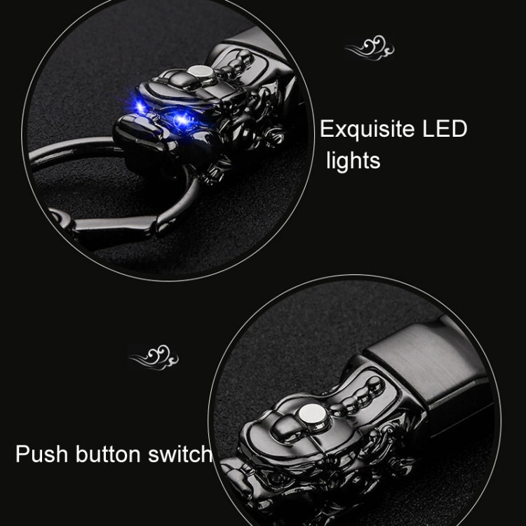 Braided Leather Rope Brave Troops Keychain With LED Light Metal Pendant(Black+Black Rope) - Key Rings by buy2fix | Online Shopping UK | buy2fix