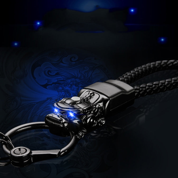 Braided Leather Rope Brave Troops Keychain With LED Light Metal Pendant(White+White Rope) - Key Rings by buy2fix | Online Shopping UK | buy2fix