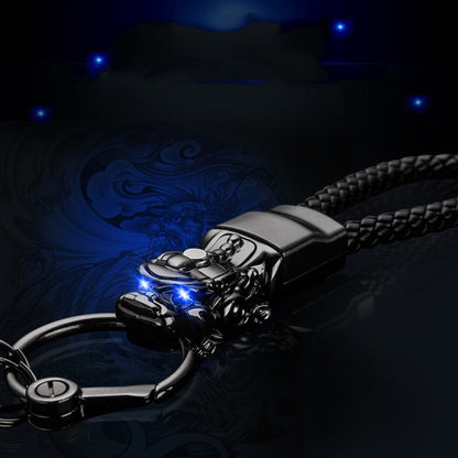 Braided Leather Rope Brave Troops Keychain With LED Light Metal Pendant(White+White Rope) - Key Rings by buy2fix | Online Shopping UK | buy2fix