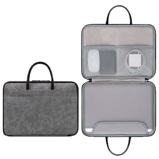 Baona Leather Fully Open Portable Waterproof Computer Bag, Size: 14 inches(Gray Black)
