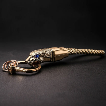 HONEST Diamond Encrusted Car Keychain Leather Cord Leopard Metal Keychain Pendant(Basic Gold) - Key Rings by HONEST | Online Shopping UK | buy2fix