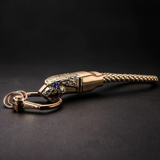 HONEST Diamond Encrusted Car Keychain Leather Cord Leopard Metal Keychain Pendant(Basic Gold) - Key Rings by HONEST | Online Shopping UK | buy2fix