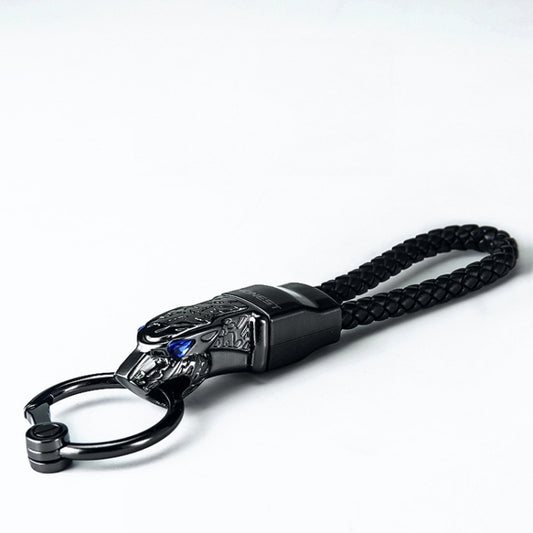 HONEST Diamond Encrusted Car Keychain Leather Cord Leopard Metal Keychain Pendant(Basic Gold) - Key Rings by HONEST | Online Shopping UK | buy2fix