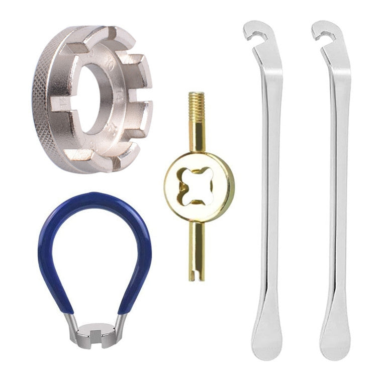 Wrench+Spoke Wrench+Valve Core Lock+2 Tire Lever Chrome Molybdenum Steel Mountain Bike Spoke Wrench Set by buy2fix