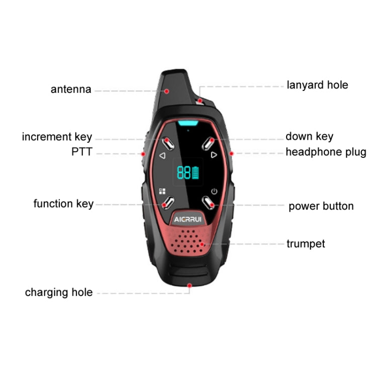 LED Display USB Charging Wireless Handheld Small Mini Walkie Talkie(Red) - Handheld Walkie Talkie by buy2fix | Online Shopping UK | buy2fix
