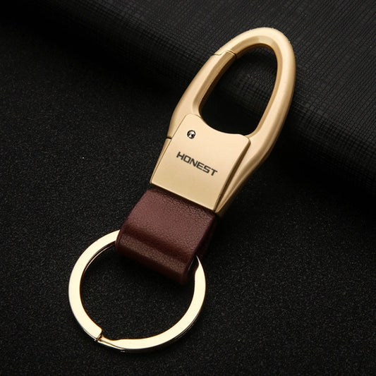 HONEST Leather Car Keychain Simple Circle Ring Pendant Keychain(Sand Gold) - Key Rings by HONEST | Online Shopping UK | buy2fix