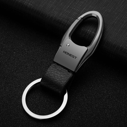HONEST Leather Car Keychain Simple Circle Ring Pendant Keychain(Black) - Key Rings by HONEST | Online Shopping UK | buy2fix