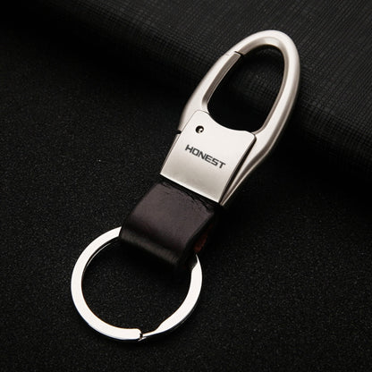 HONEST Leather Car Keychain Simple Circle Ring Pendant Keychain(Silver) - Key Rings by HONEST | Online Shopping UK | buy2fix