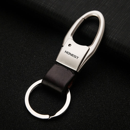 HONEST Leather Car Keychain Simple Circle Ring Pendant Keychain(Silver) - Key Rings by HONEST | Online Shopping UK | buy2fix