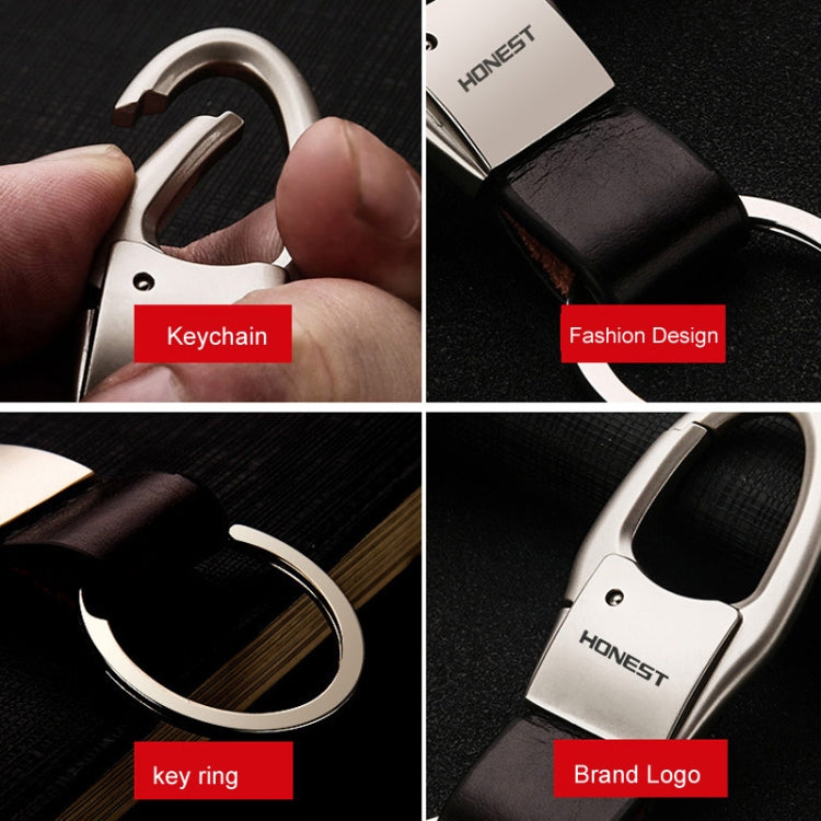 HONEST Leather Car Keychain Simple Circle Ring Pendant Keychain(Black) - Key Rings by HONEST | Online Shopping UK | buy2fix