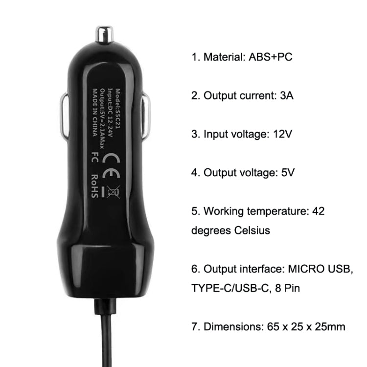 522AL Fast Charging With Cable Car Charging, Output Interface: 8 Pin (Black) - Car Charger by buy2fix | Online Shopping UK | buy2fix