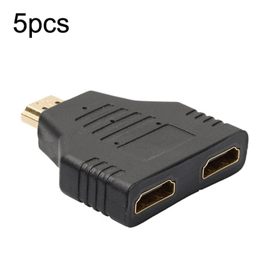 5pcs HDMI Male To 2 HDMI Female Adapter HD Computer Conversion Transformation Plug(Black) by buy2fix