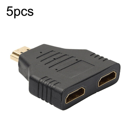 5pcs HDMI Male To 2 HDMI Female Adapter HD Computer Conversion Transformation Plug(Black)