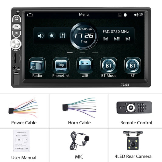 A3061 7 Inches MP5 Bluetooth Player Universal Wired CarPlay Reversing Image Integrated, Style: Standard+4 Lights Camera - Car MP3 & MP4 & MP5 by buy2fix | Online Shopping UK | buy2fix