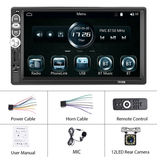 A3061 7 Inches MP5 Bluetooth Player Universal Wired CarPlay Reversing Image Integrated, Style: Standard+12 Lights Camera - Car MP3 & MP4 & MP5 by buy2fix | Online Shopping UK | buy2fix