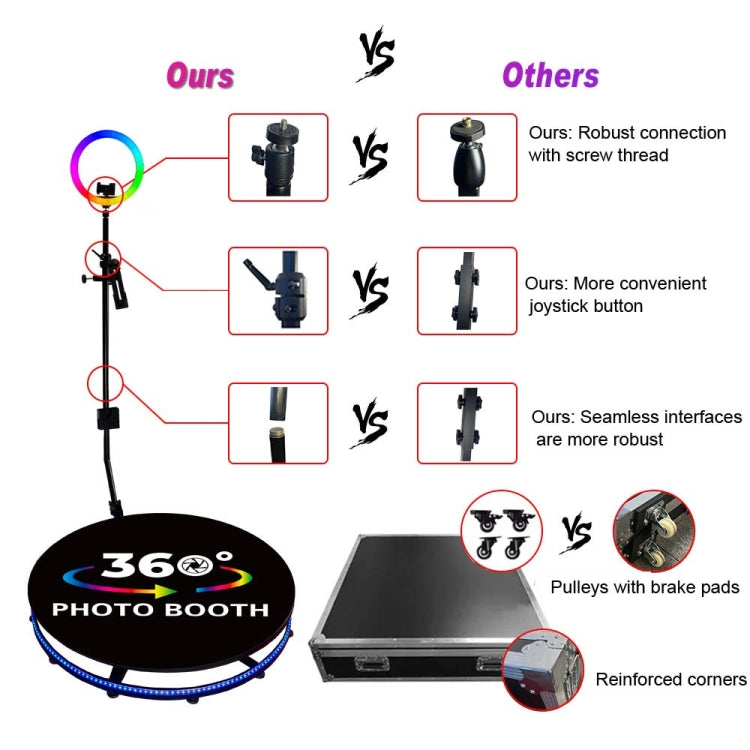 68cm RGB Fill Light Photo Booth Turning Led Camera Photo Spin Stand With Flight Case by buy2fix