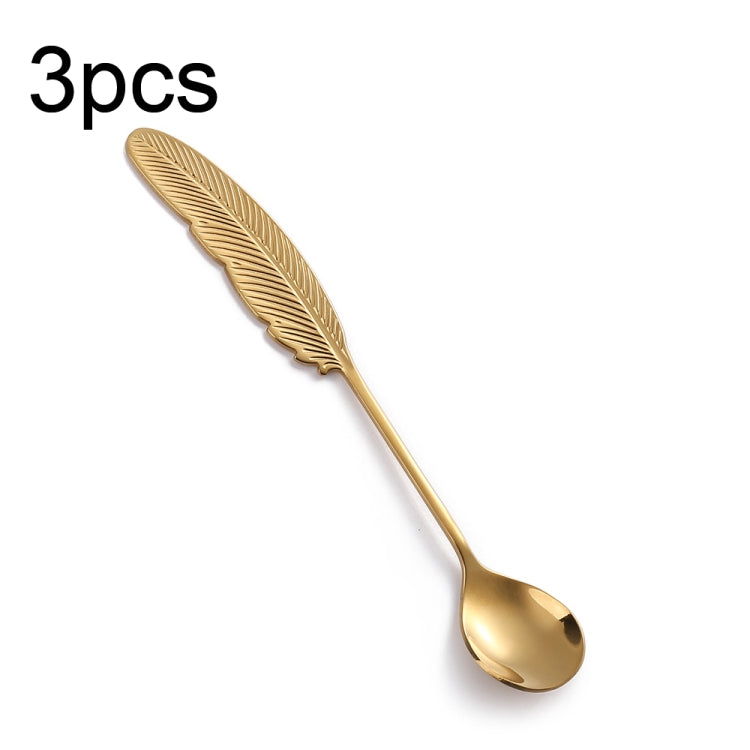 304 Stainless Steel Feather Spoon Fork Literary Tableware,Style: 3pcs Spoon-Titanium Gold - Cutlery Sets by buy2fix | Online Shopping UK | buy2fix