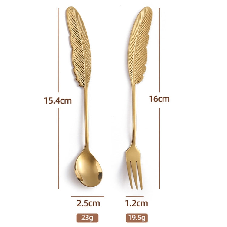 304 Stainless Steel Feather Spoon Fork Literary Tableware,Style: 3pcs Spoon-Titanium Gold - Cutlery Sets by buy2fix | Online Shopping UK | buy2fix