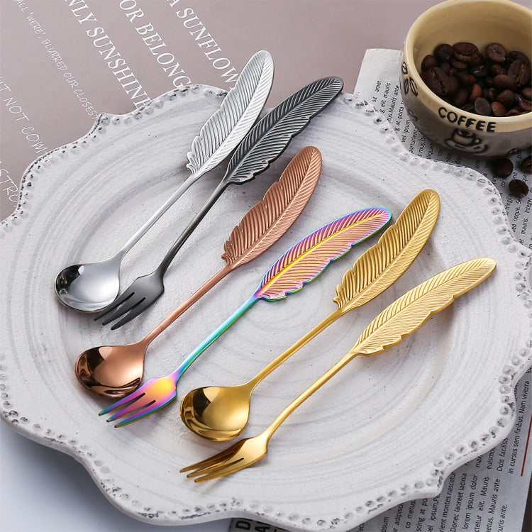 304 Stainless Steel Feather Spoon Fork Literary Tableware,Style: 3pcs Spoon-Titanium Gold - Cutlery Sets by buy2fix | Online Shopping UK | buy2fix