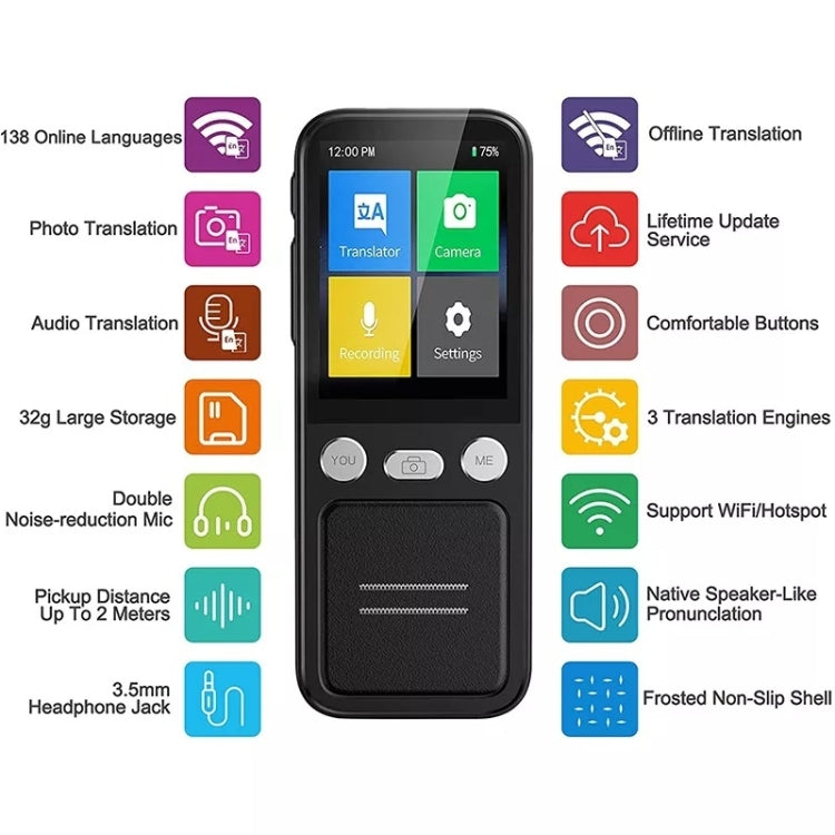 T16 Smart AI Translation Travel Translator Supports 138 Language Mutual Translation 14 Offline Translation(Black) -  by buy2fix | Online Shopping UK | buy2fix