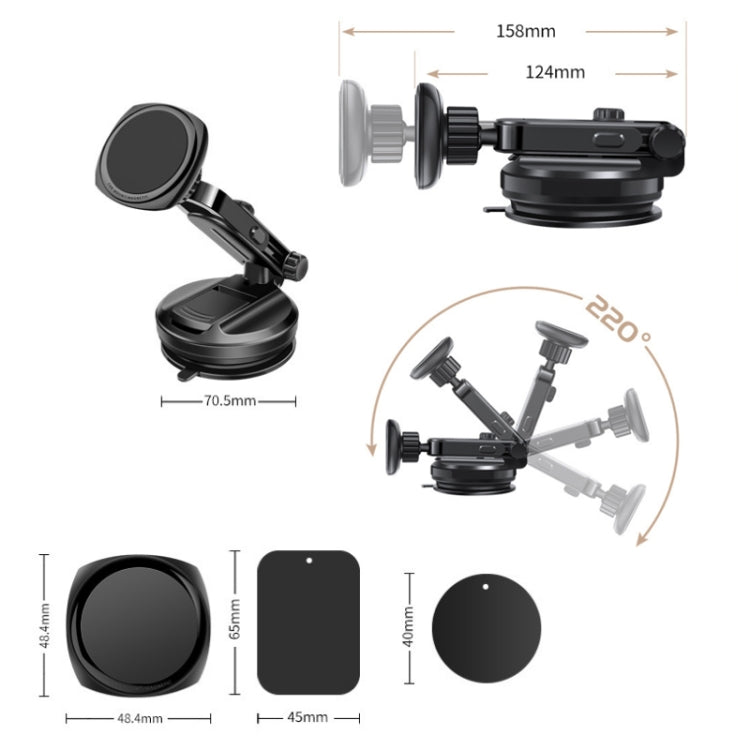 Car Telescopic Suction Cup Rubber Bottom Strong Magnetic Mobile Phone Holder(Black) by buy2fix